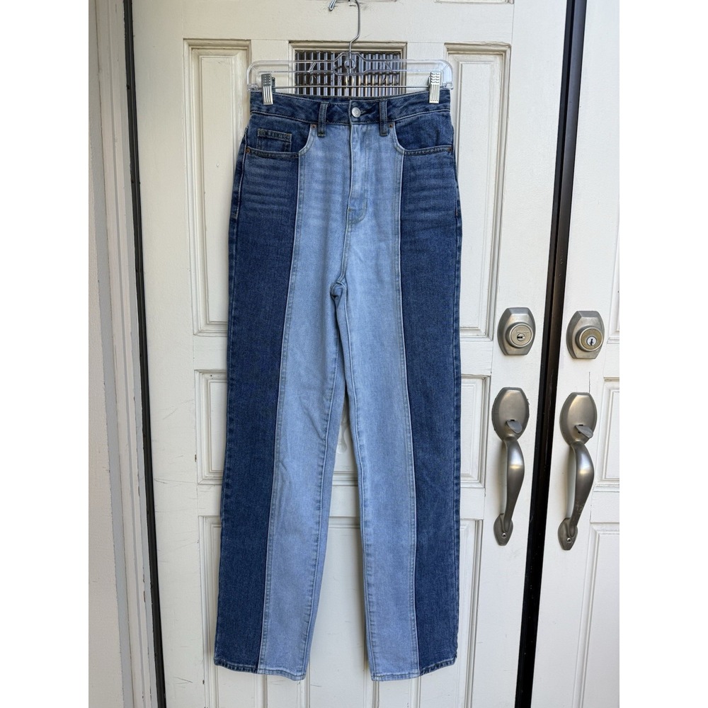 PacSun Jeans‎ Women's Size 25 Blue 90s Boyfriend High Rise Two-Tone Baggy Loose